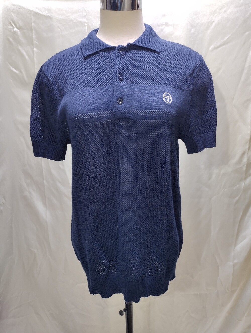 Sergio Tacchini Mens Knit Polo Shirt Sabino Top in Maritime Blue Medium